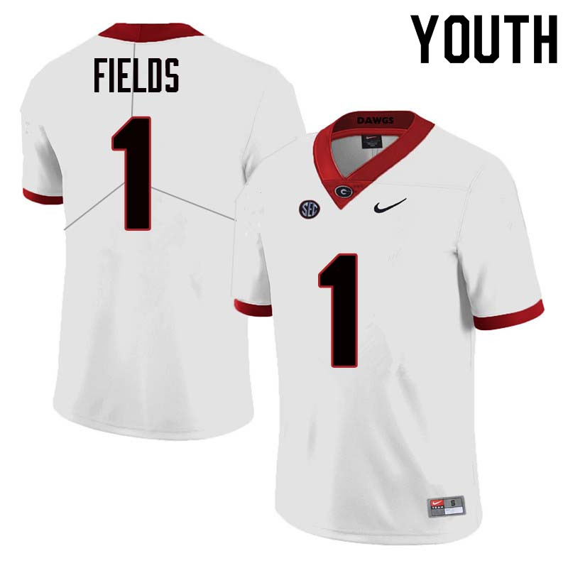 Youth Georgia Bulldogs #1 Justin Fields College Football Jerseys Sale-White - Click Image to Close